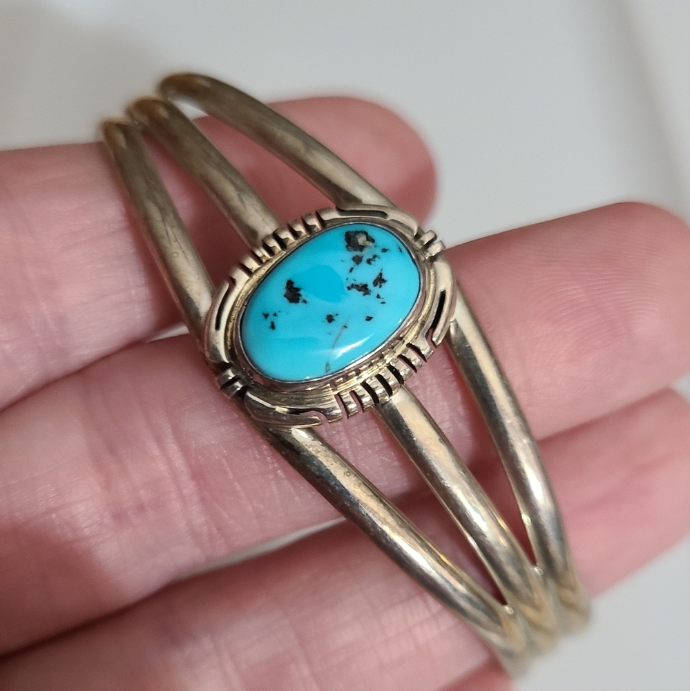 Vintage navajo Aaron Toadlena AT turquoise sterling bracelet native American